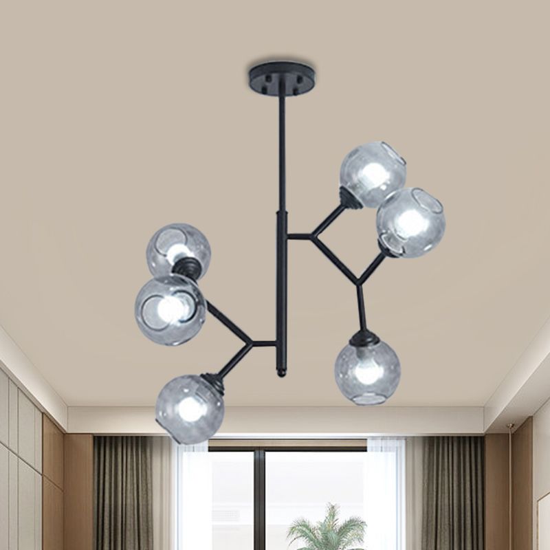 Restaurant Bubble Hanging Light Glass Shade 6 Head Post Modern Chandelier in Black/Gold