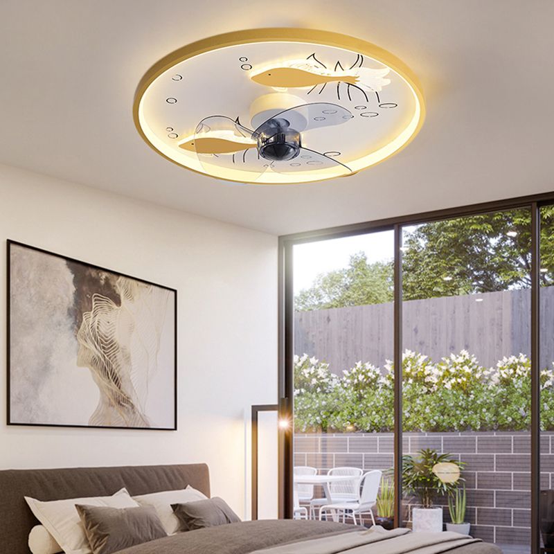 Metal Round Ceiling Pendant Modern Style 2 Lights LED Fan Light for Bedroom