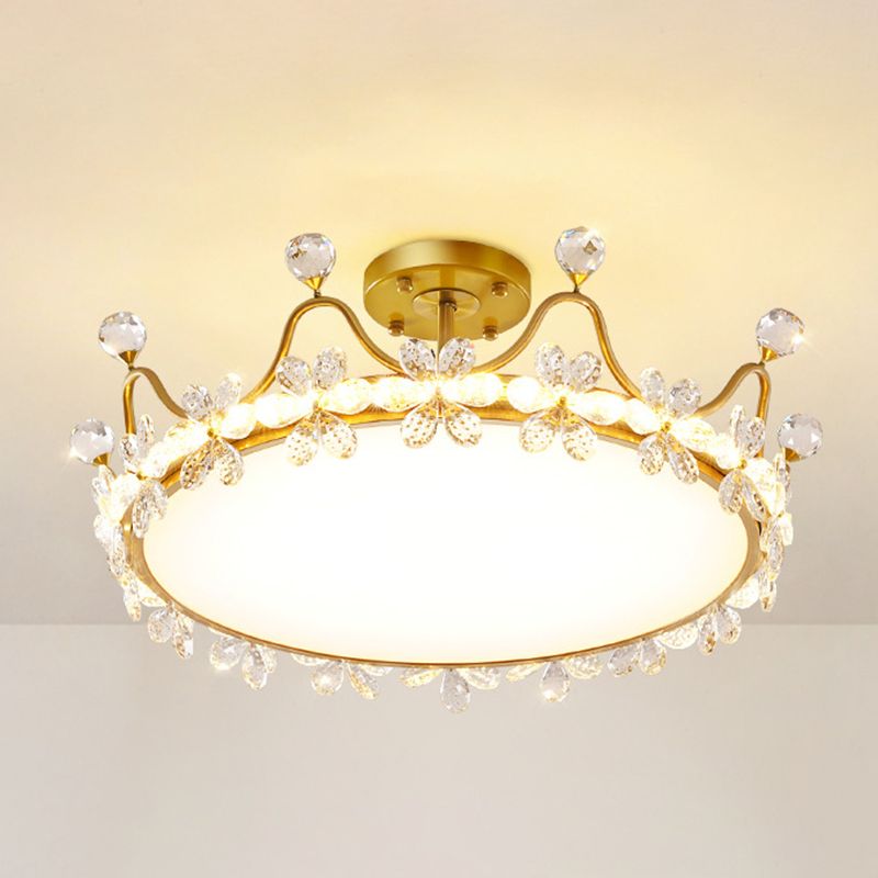 Gold LED Semi Flush Mount Chandelier Metal Ceiling Semi Flush with Crystal Accents