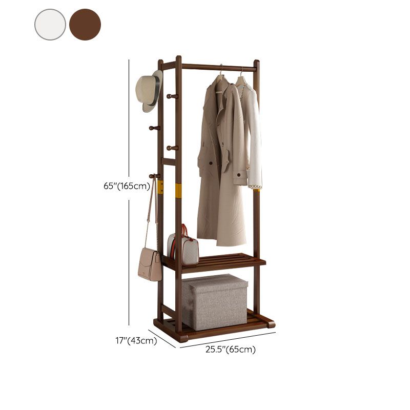 64" Modern and Contemporary Hanging Hall Tree Pine Coat Hanger with Hanging Rail and Hooks