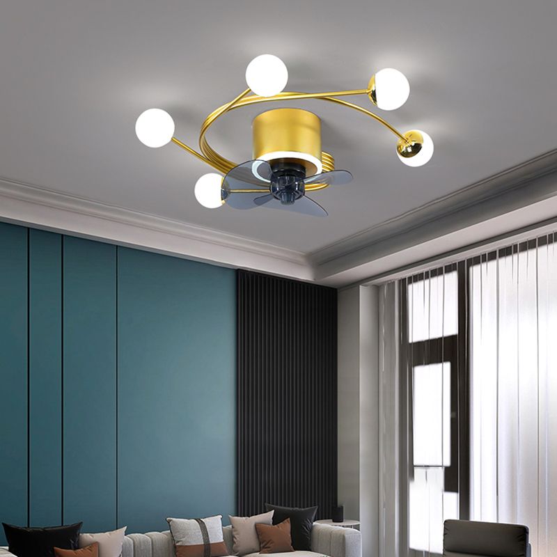 Nordic Style Iron Ceiling Fan Lamp Ball Shape LED Ceiling Fan Light for Bedroom