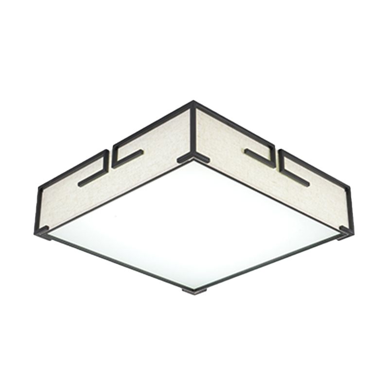 Geometric Shape Flush Mount Modern Ceiling Light with Fabric Shade in White