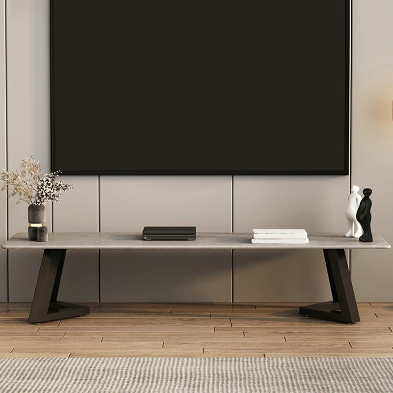 Gray Stone TV Console Contemporary Open Storage Media Console