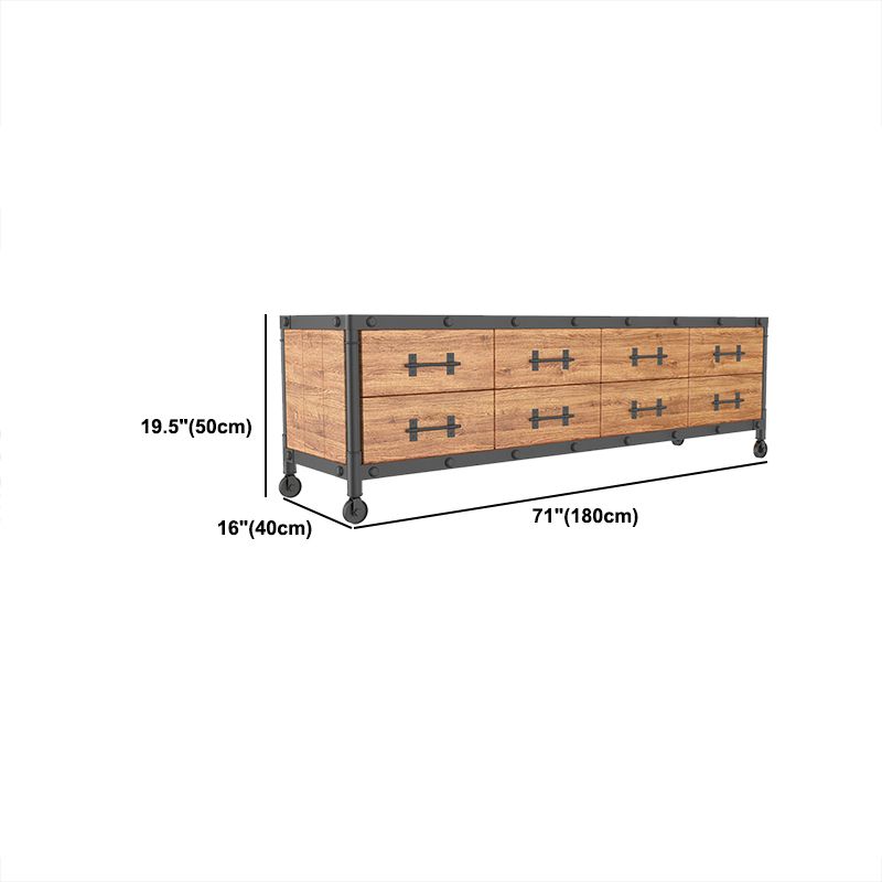 19.69"H TV Stand Industrial Style Solid Wood Brown TV Console with Drawers