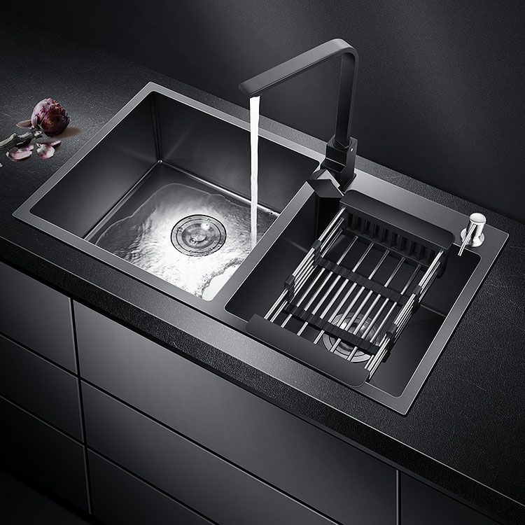 Rectangle Stainless Steel Sink in Black  Double Bowl Drop-In Kitchen Sink