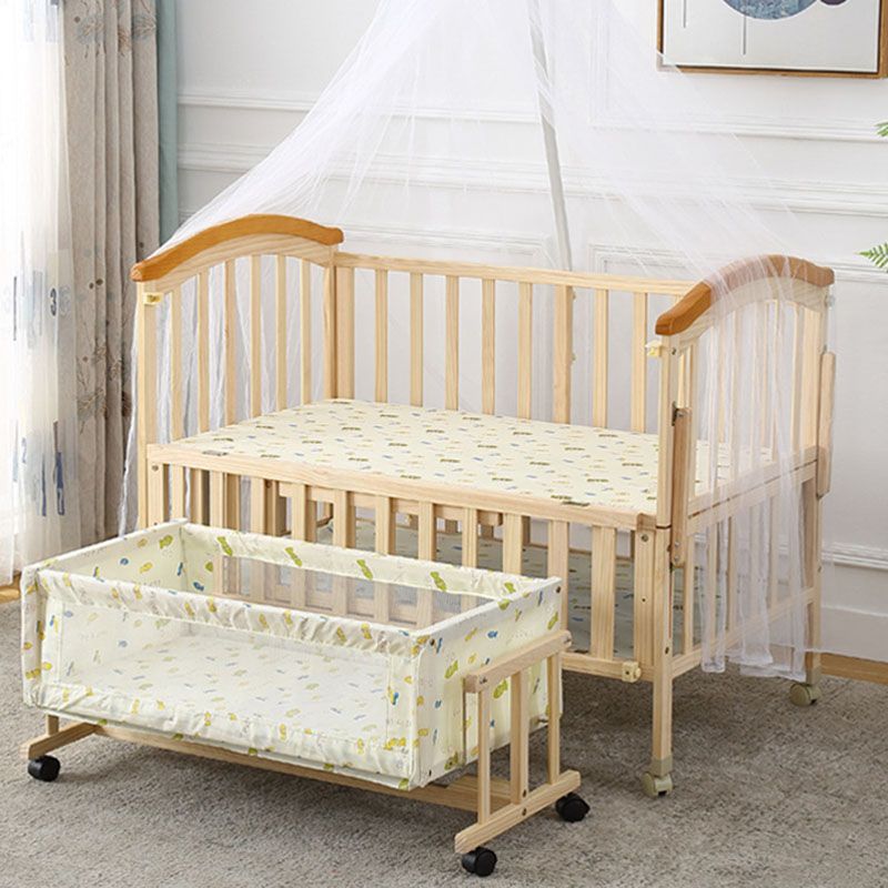 Contemporary Solid Wood Baby Crib with Under Crib Storage in Natural