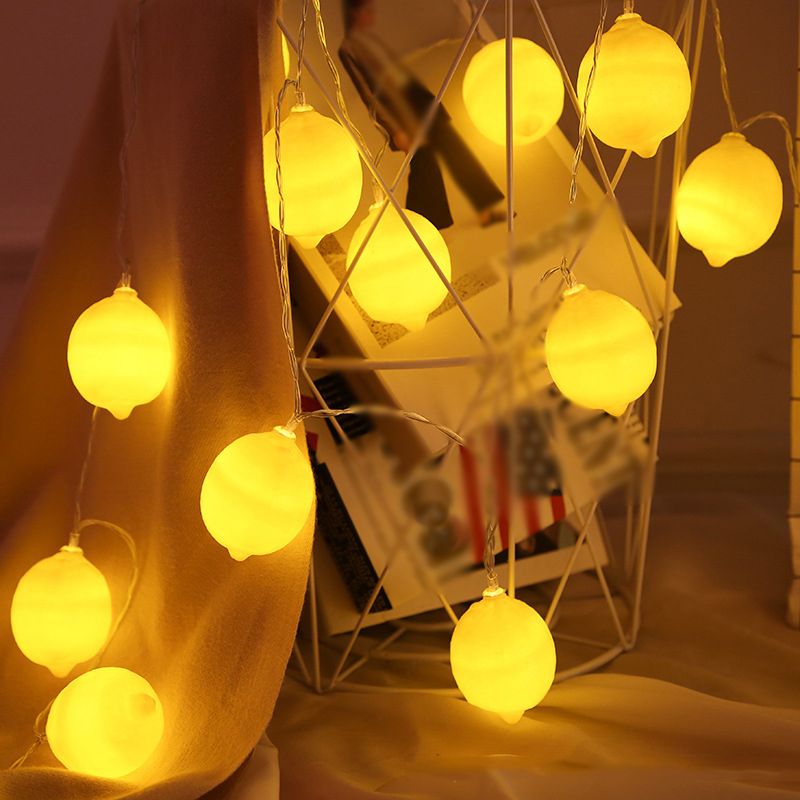 Lemon Shaped LED Fairy Light Modern Style Plastic Bedroom Battery String Lighting in Yellow