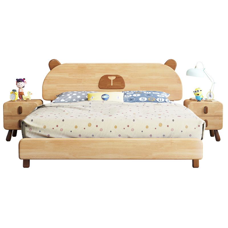 Scandinavian Natural Bed with Wooden Legs and Oval Penal Headboard