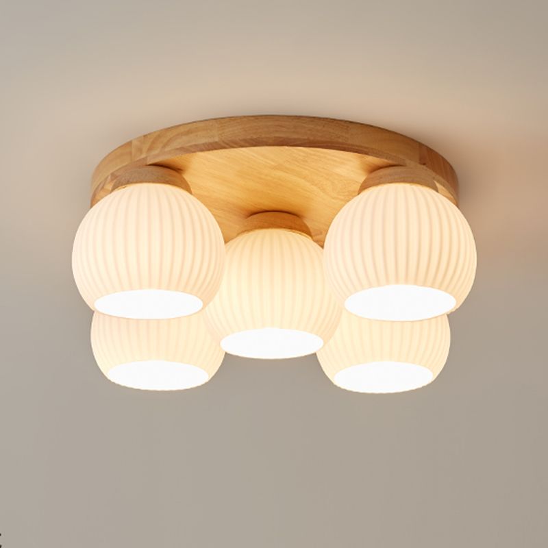 Japanese Style Wooden Ceiling Light Ball Shape Ceiling Lamp for Bedroom