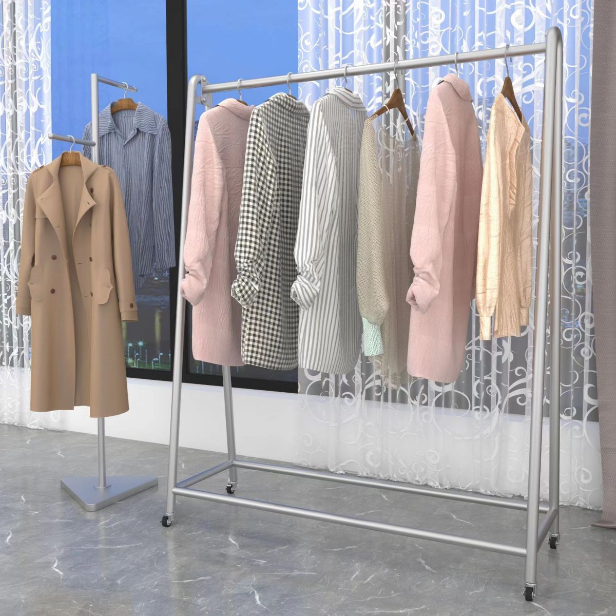 Modern Style Coat Rack Metallic Free Standing Coat Rack With Storage Shelving