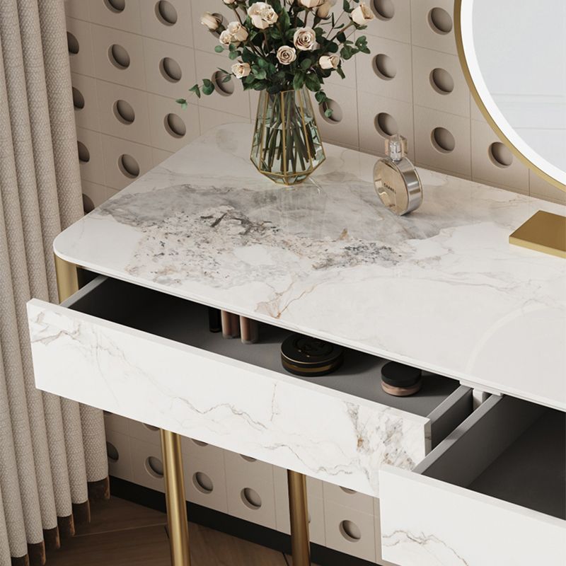 Glam Slate and Metal Makeup Dressing Table Stool Set with 2 Drawers