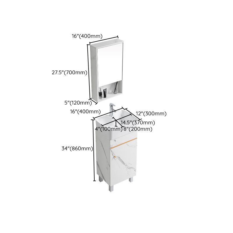 Modern Single Sink Bathroom Vanity White Ceramic Top Rectangular Vanity Set