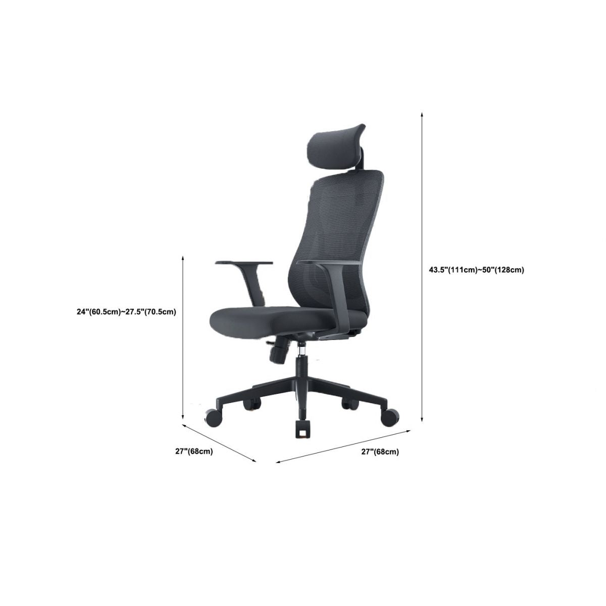 High Back Mesh Office Chair Adjustable Armrest Desk Chair with Headrest and Wheels