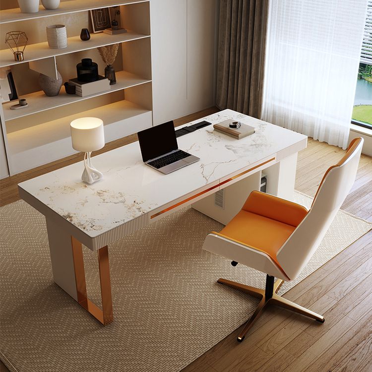 Contemporary Stone Writing Desk Bedroom White Office Desk with Legs