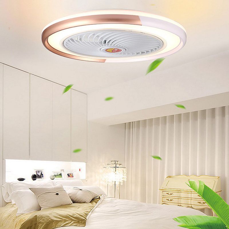 Modern Round Fan Light Fixture Metal LED Bedroom Semi Flush Mount Light