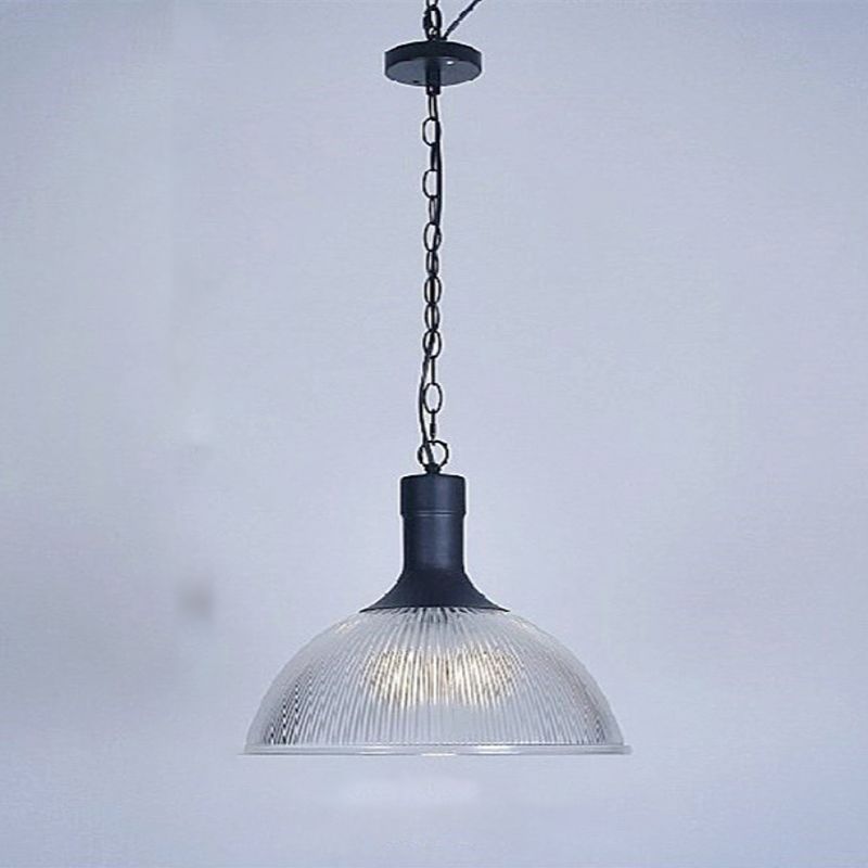 Clear Ribbed Glass Dome Hanging Lighting Factory 1-Light Living Room Pendant Light Kit