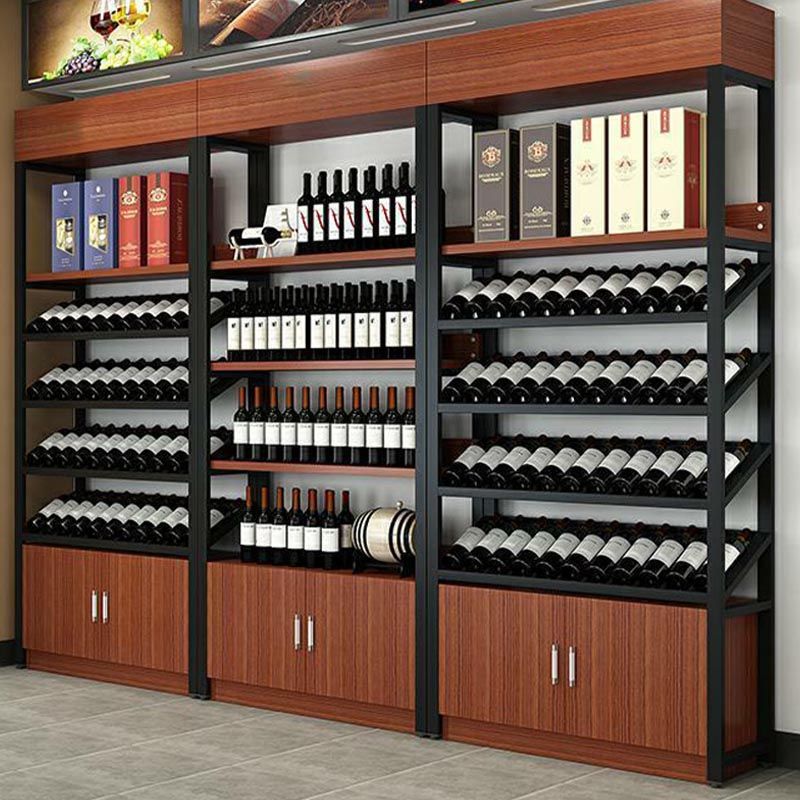 Industrial Floor Wine Rack Manufactured Wood Wine Jail with Shelf