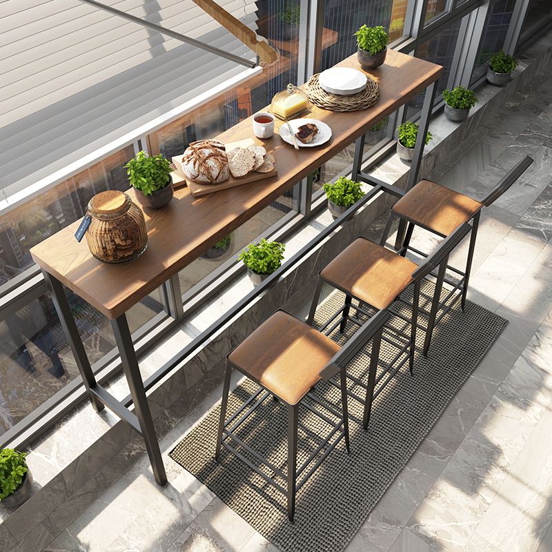 Pine Wood Bar Dining Table Industrial Rectangle Bar Table with Trestle for Balcony