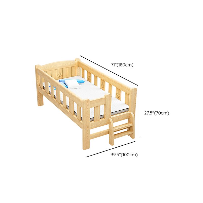 Solid Wood High Kids Bed Natural Slat Bed with Detachable Guardrails