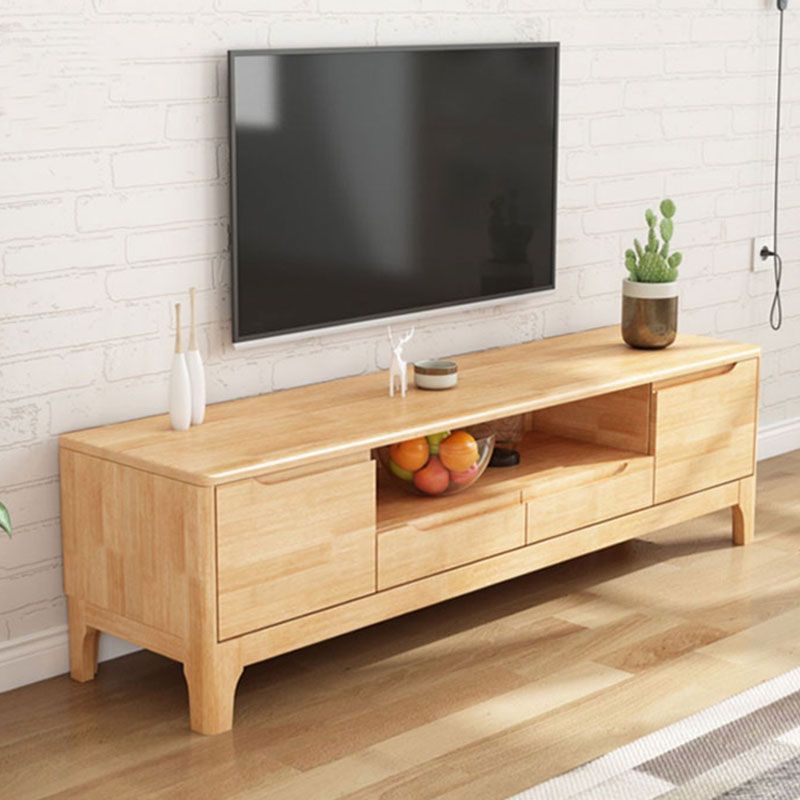 Modern TV Stand with Storage Cabinets, TV Stand in Wooden Tone