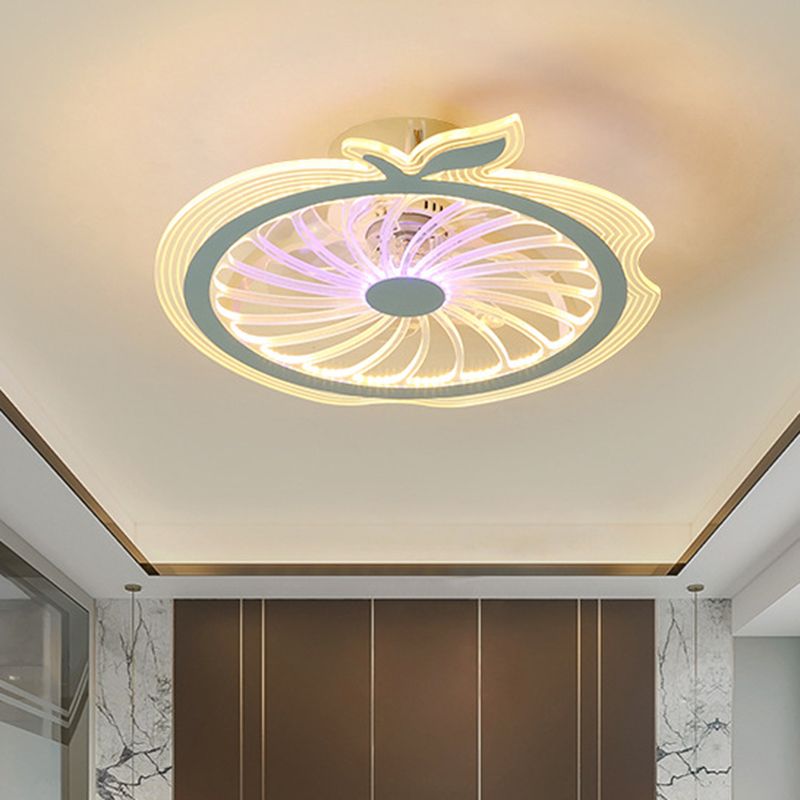 Apple Figure Semi Flush Mount Lamp Modern Transparent Acrylic LED Ceiling Fan Light in Pink/Blue, 20" Width