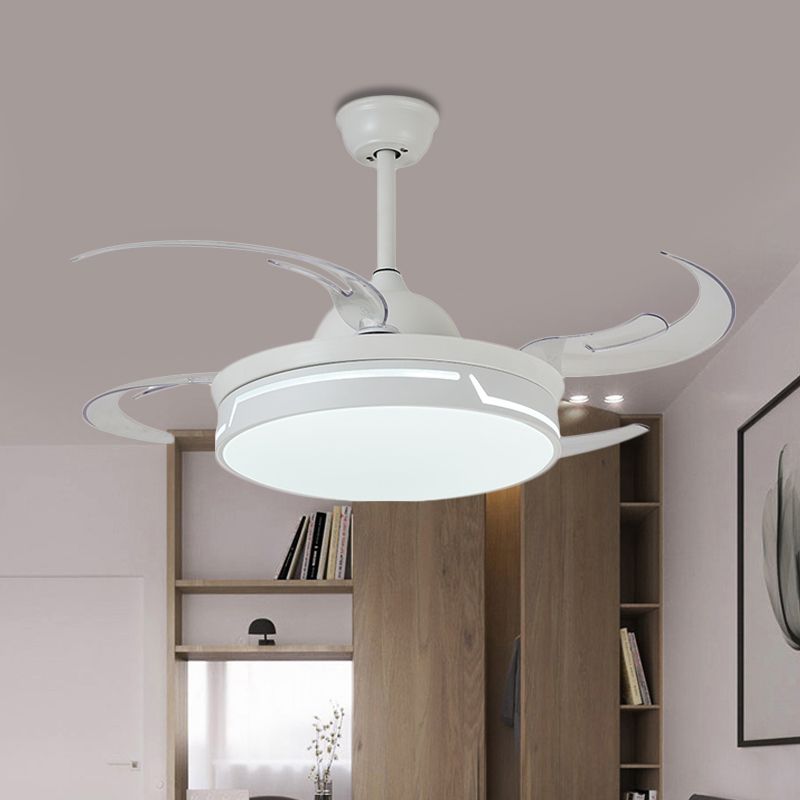 Metal White Ceiling Fan Lamp Circular 42" W LED Modernism Semi Flush Mount Light Fixture for Bedroom, 8 Blades