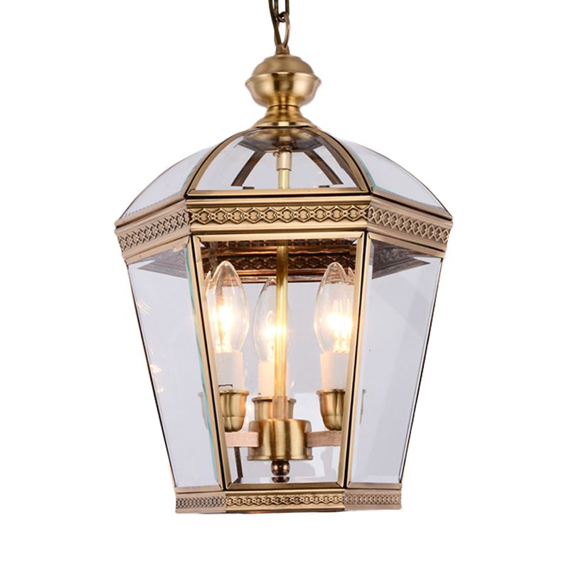 Lámpara de lámpara cónica de latón vidrio transparente nórdico 3 bombillas Luz de techo colgante para sala de estar
