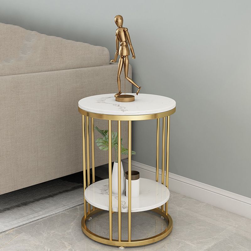 Faux Marble Accent Table Nightstand 21.65" Tall Glam Bedside Cabinet with 2 Shelves