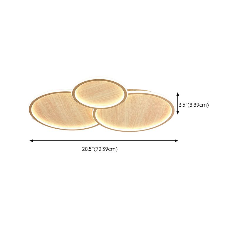 Circle Modern Style Flush Mount Wood 3-Light Ceiling Light for Living Room