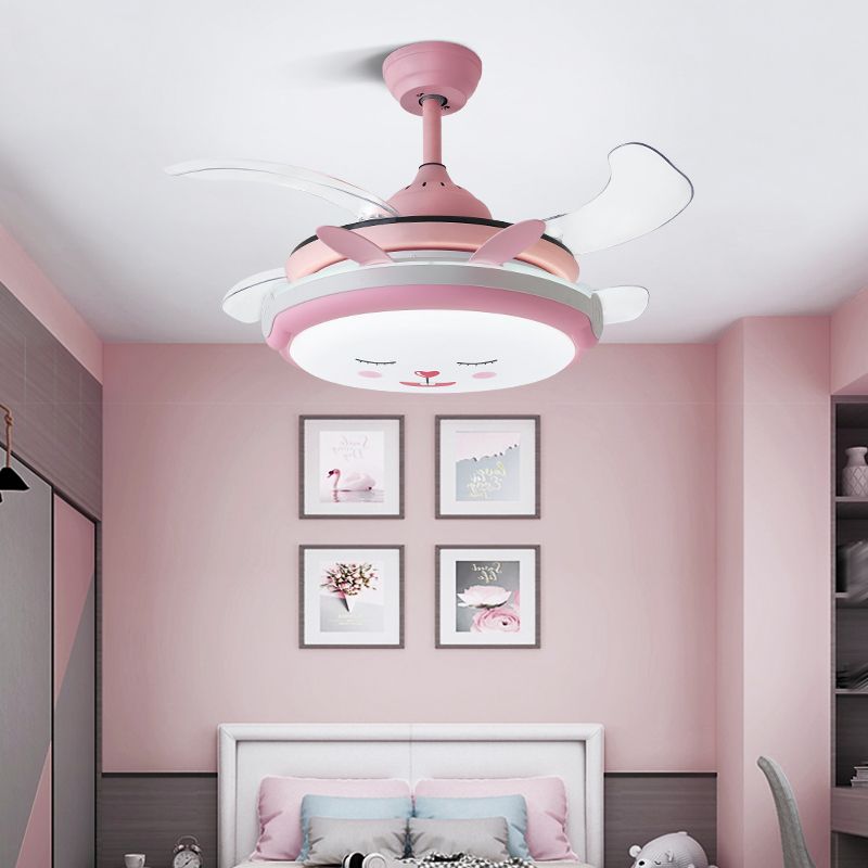 Cartoon Children Bedroom Hanging Fan Light Fixture Animal LED Semi Flush Ceiling Light