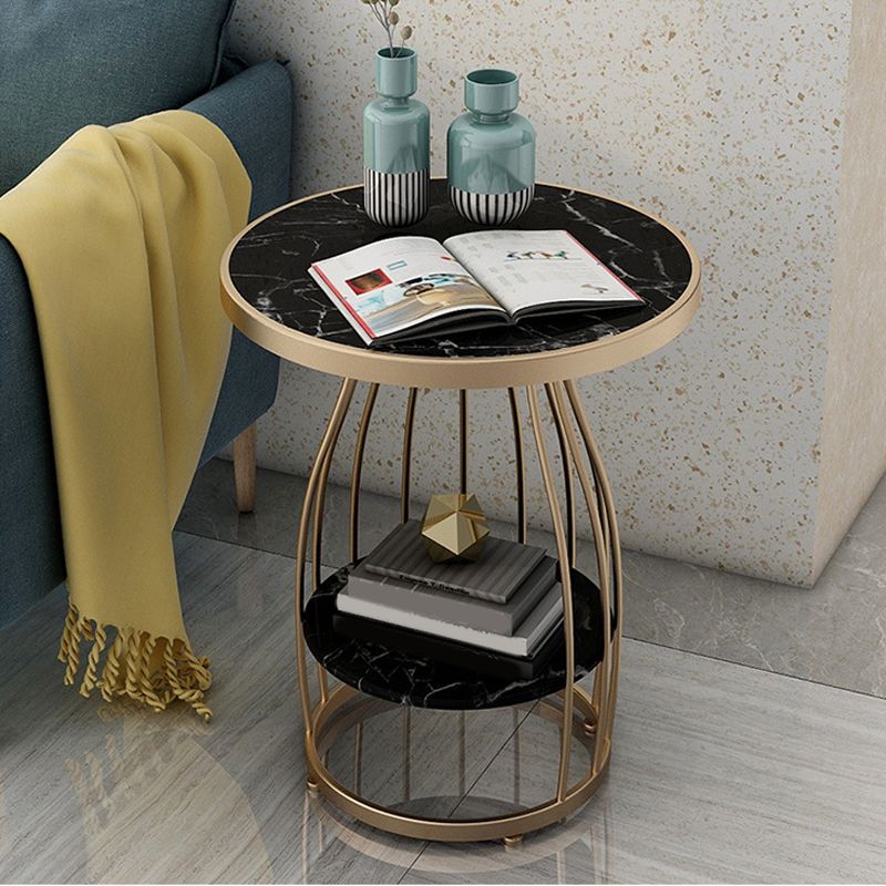 Faux Marble Accent Table Nightstand 24.8" Tall Bedside Cabinet