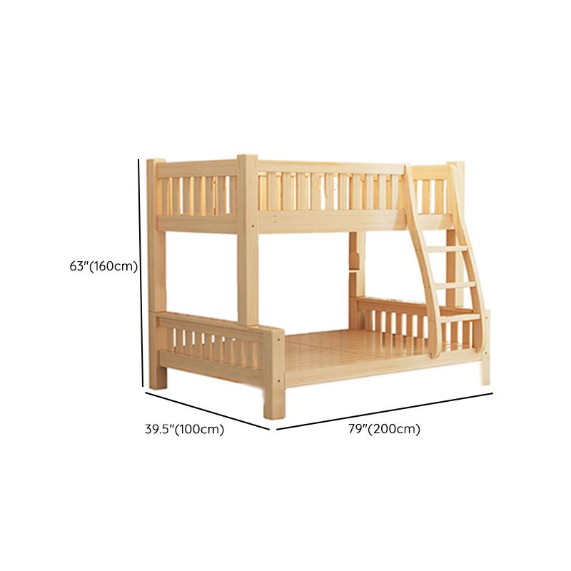 Scandinavian Bunk Bed Natural Solid Wood Kids Bed with Guardrail