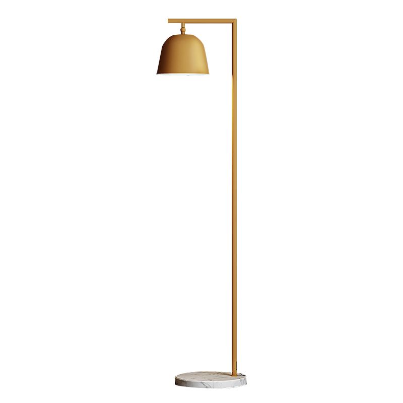 Modern Domed Standing Light Metallic Single Head Bedside Floor Lamp in Black/Gold with Marble Base