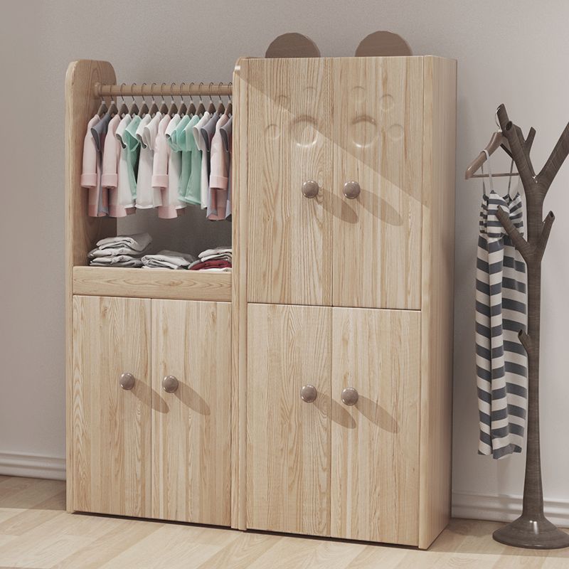 Solid Wood Kid Wardrobe Contemporary Light Wood Closet with Shelved