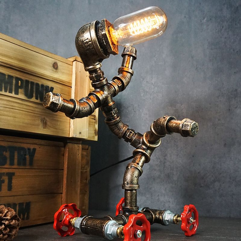 Metall Roboter Nacht Lampe Industrial Steampunk Style 1-Licht Schlafzimmer Tischlicht