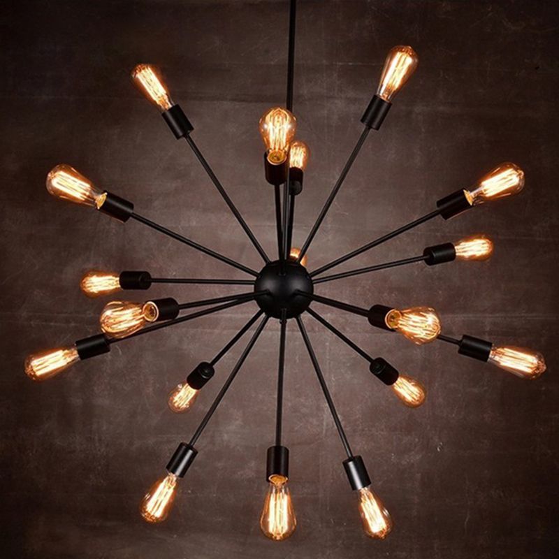 Schwarz schmiedeeisen gebürstete Kronleuchter 18 Leichtsachen Retro Industrial Style Offene Lampen hängen Licht für Esszimmer