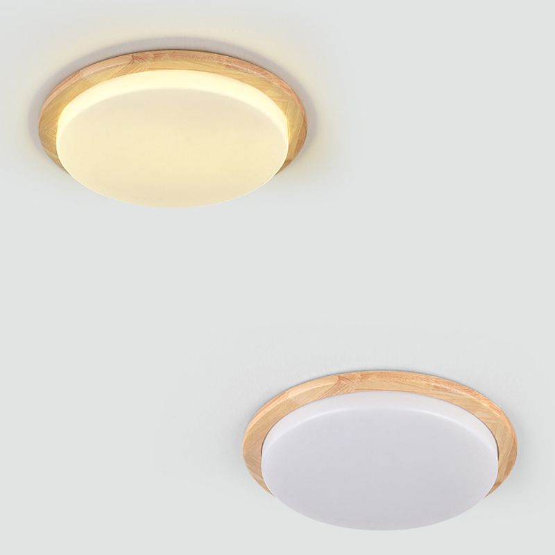 LED Modern Wood Flush Mount Circular Shape Ceiling Lamp with Acrylic Shade for Living Room