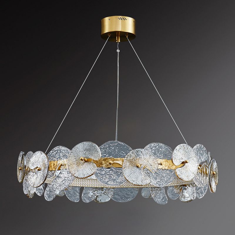 American Style Chandelier Light Fixture Round Metal Glass Chandelier in Gold