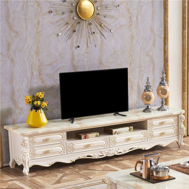 White Oak Media Console Contemporary Open Storage TV Console