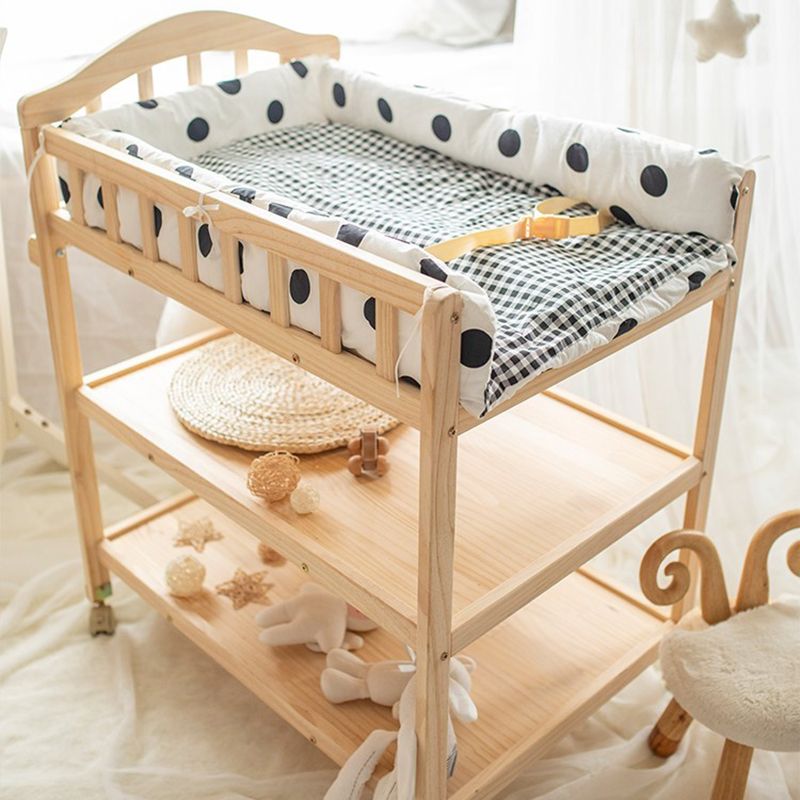 Pine Wooden Baby Changing Table with Pad and Storage Arch Top Changing Table