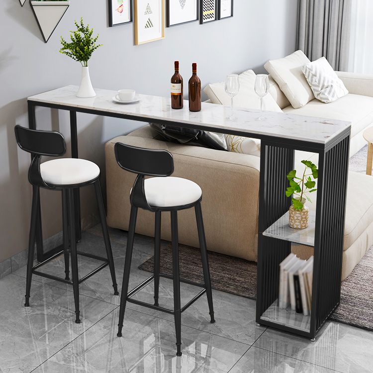 White Modern Style Rectangle Table in Faux Marble and Metal Bar Table for Living Room