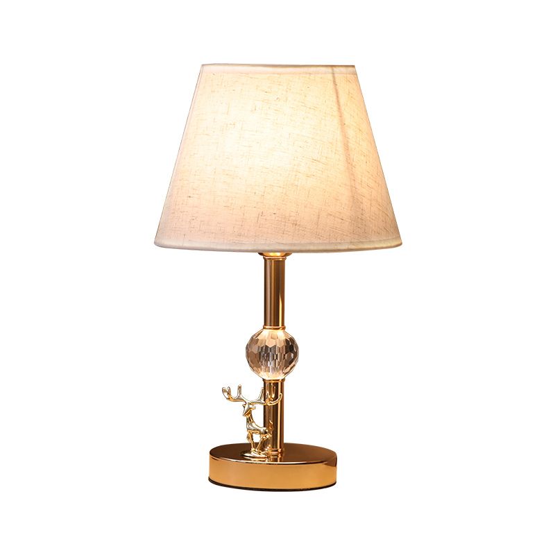 Barrel Bedroom Night Table Light Traidtional Fabric Single Gold Nightstand Lamp with Crystal Ball and Deer Deco