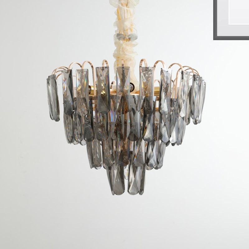 Clear/Smoke Gray Crystal Tiered Chandelier Lamp Modern 7-Light Bedroom Pendant Light Kit