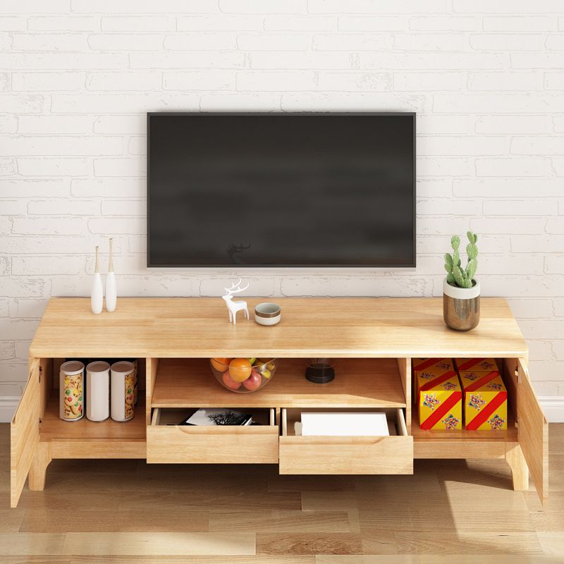 Contemporary Wood TV Console Open Storage TV Stand for Living Room