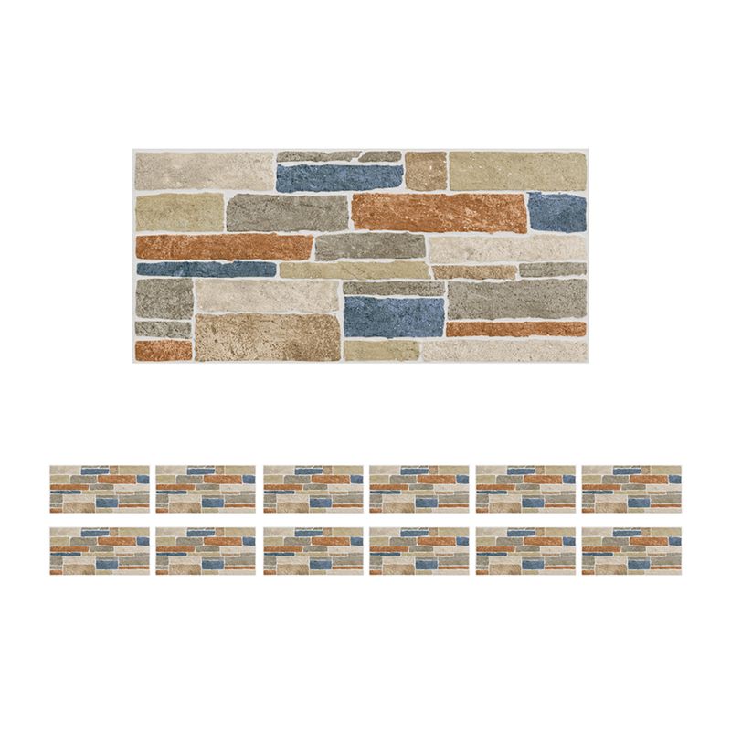 Blue-Brown Brick Look Wallpaper Panels 12 Pieces Peel and Stick Wall Art for Washroom