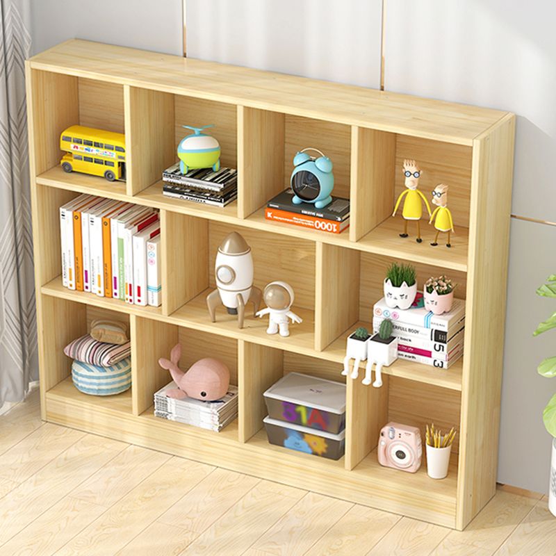 Scandinavian Book Shelf Pine Cubby Storage Bookcase in Closed Back