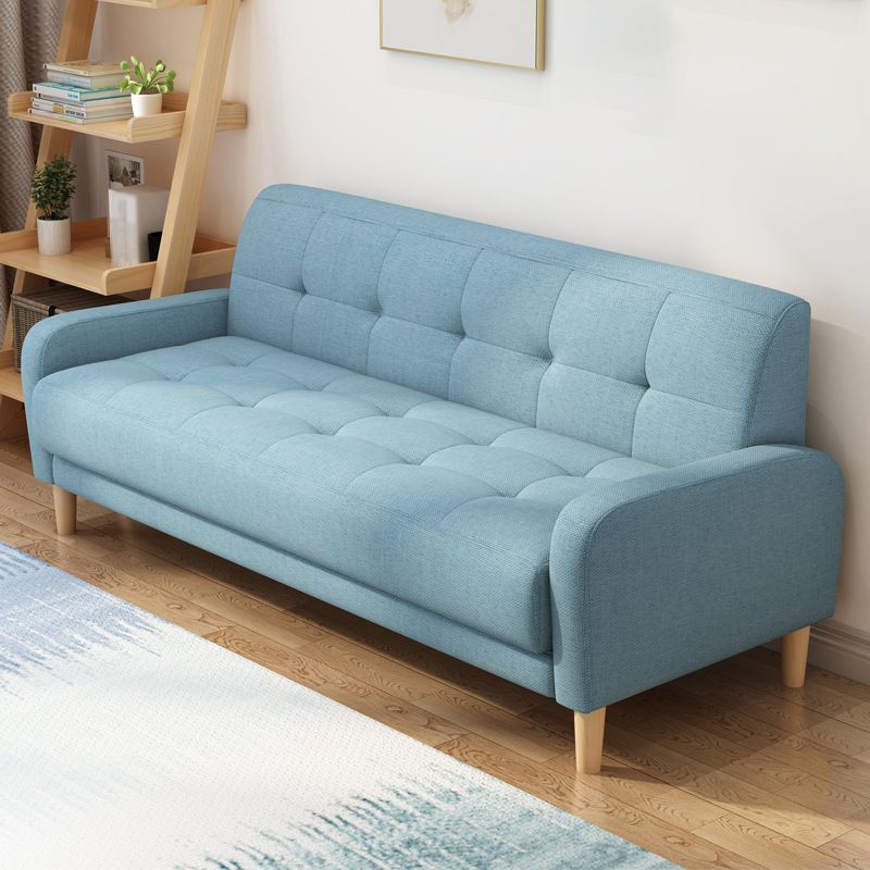 Contemporary Tufted Back Standard Sofa Square Arm Couch with Wooden Legs