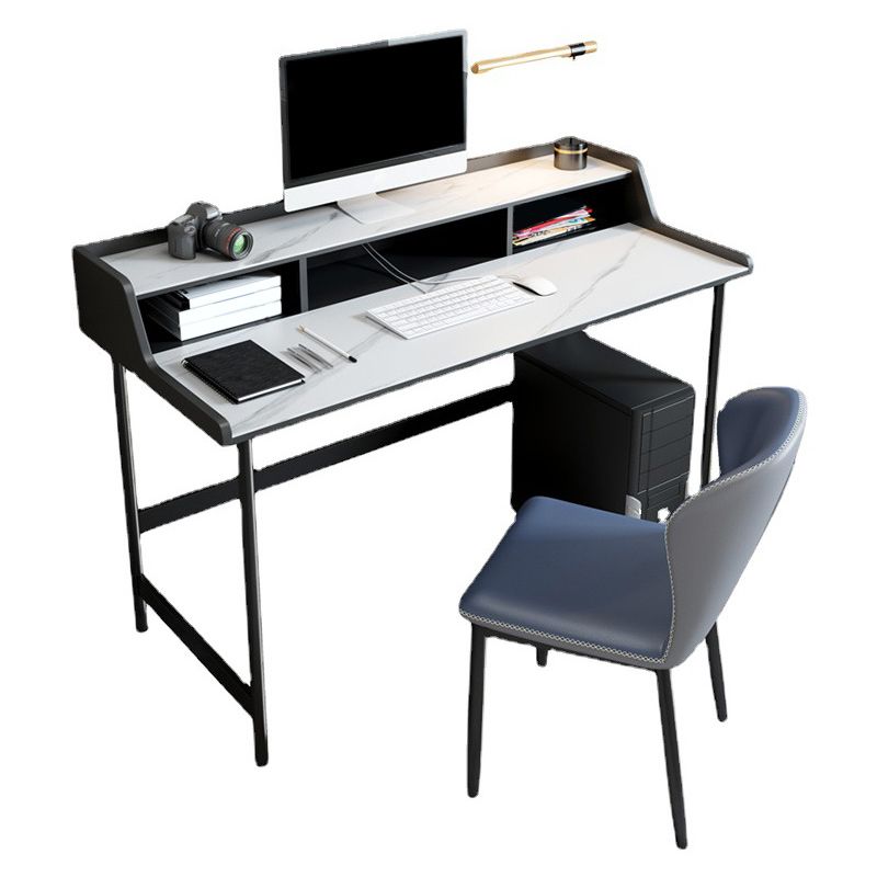 Contemporary Rectangular Office Desk Stone Writing Desk with Shelf for Office