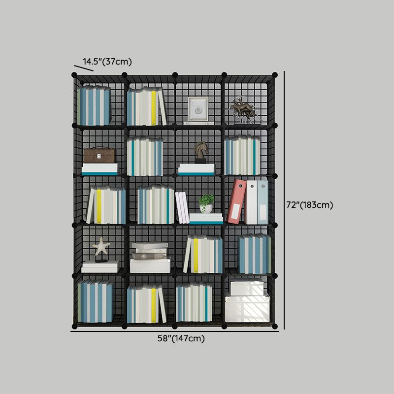 Industrial Closed Back Cubby Storage Bookcase Metal Bookshelf in Black