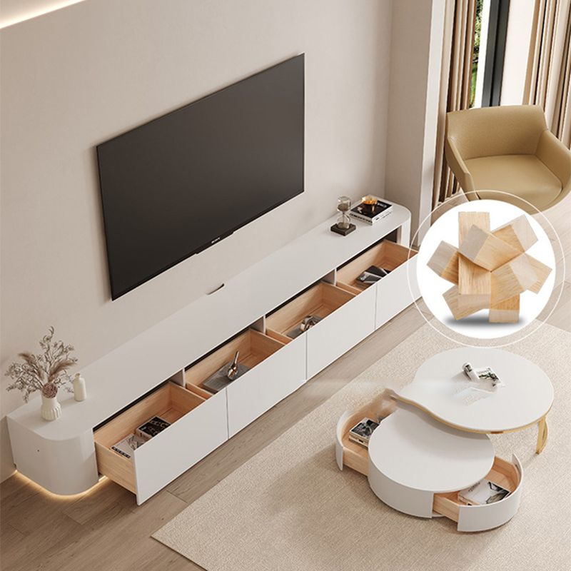 Modern Wood TV Stand Console White TV Media Stand with Drawers for Living Room